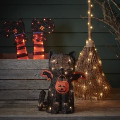 Halloweendeko außen Fledermaus-Katze Batteriebetrieb