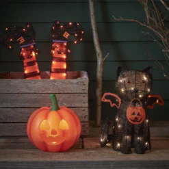 Halloweendeko außen Fledermaus-Katze Batteriebetrieb