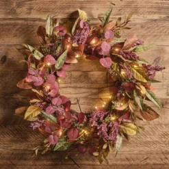 Herbstdeko-Set aus beleuchtetem Kranz & Girlande mit Laub