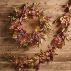 Herbstdeko-Set aus beleuchtetem Kranz & Girlande mit Laub
