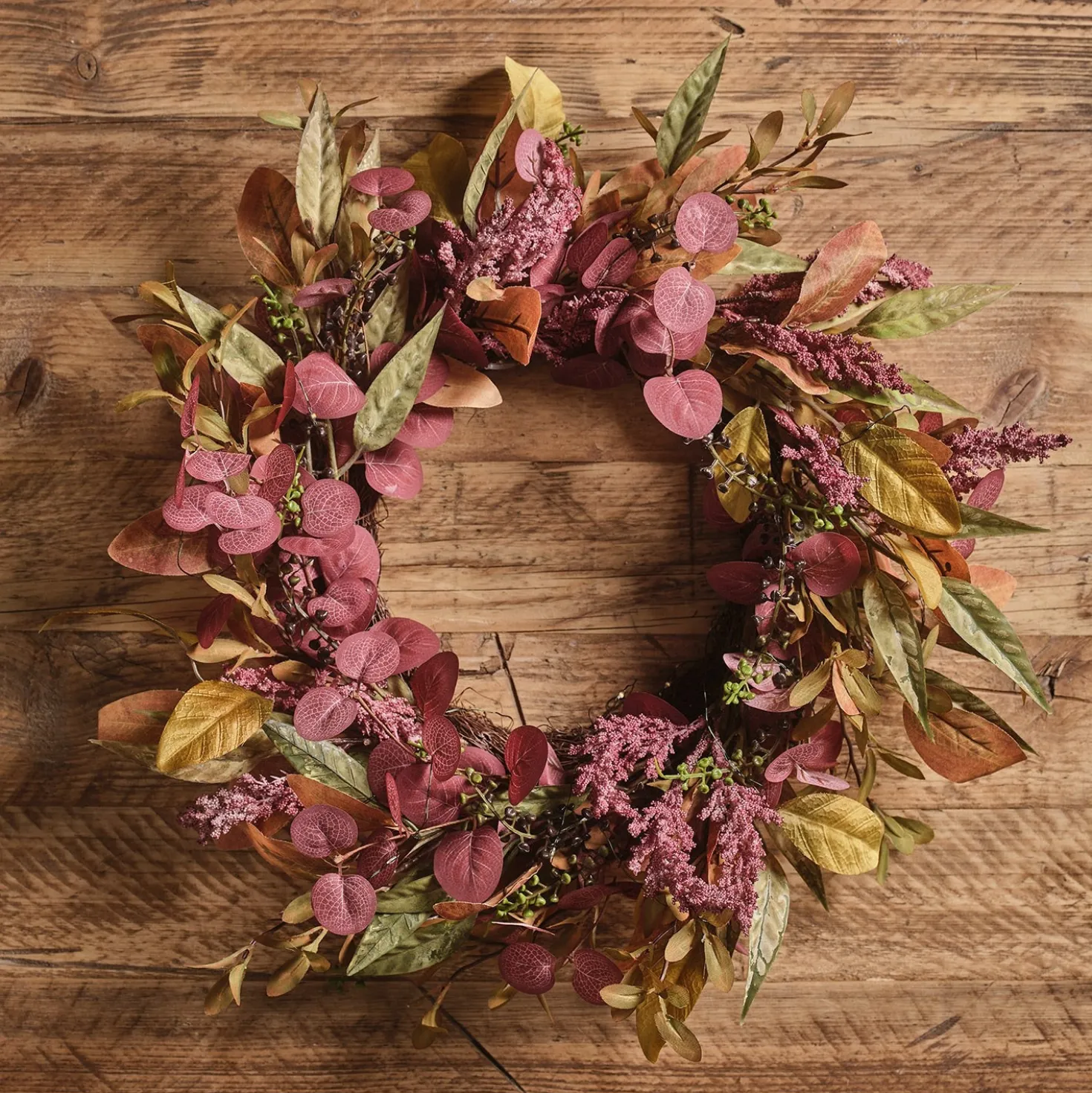 Herbstdeko-Set aus beleuchtetem Kranz & Girlande mit Laub