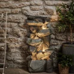 Ingleton 88cm LED Gartenbrunnen Felsen