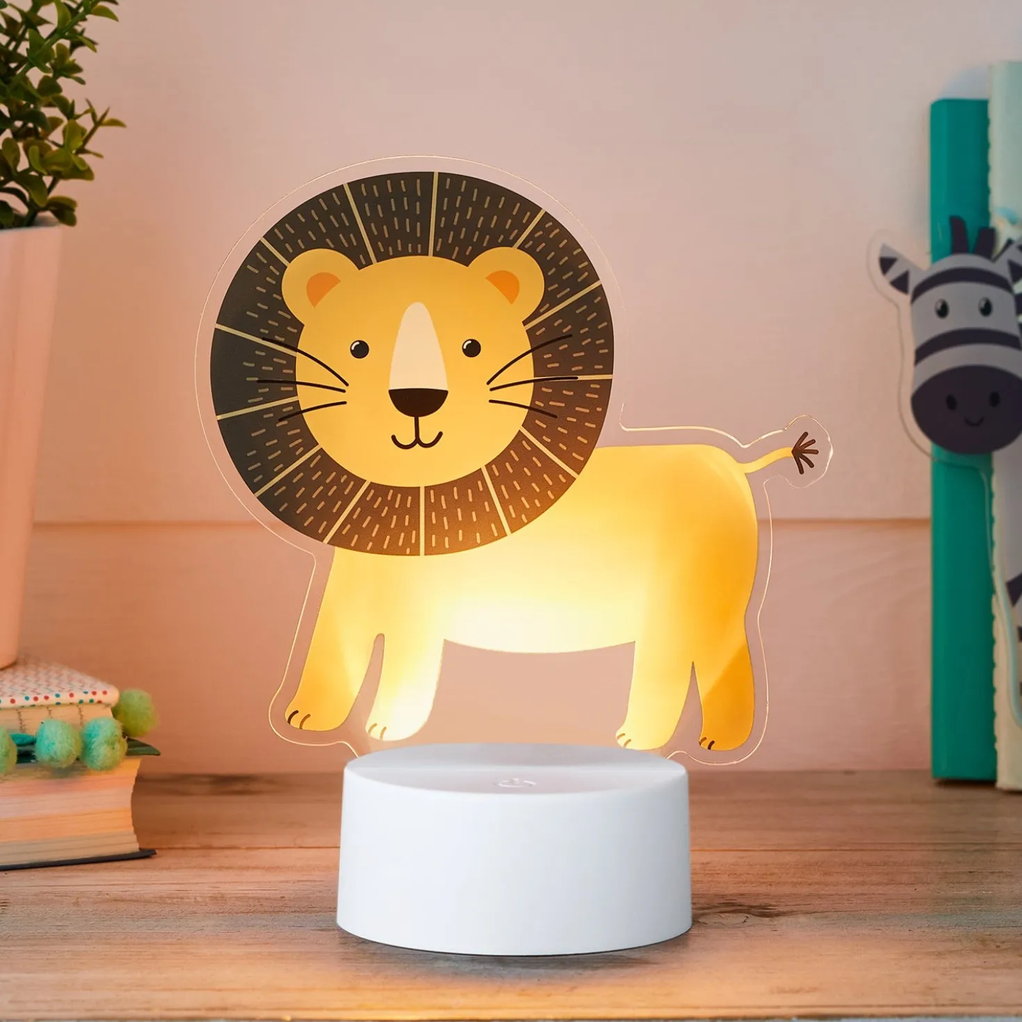 2-in-1 Löwe & Zebra USB Tischlampe Kinderzimmer