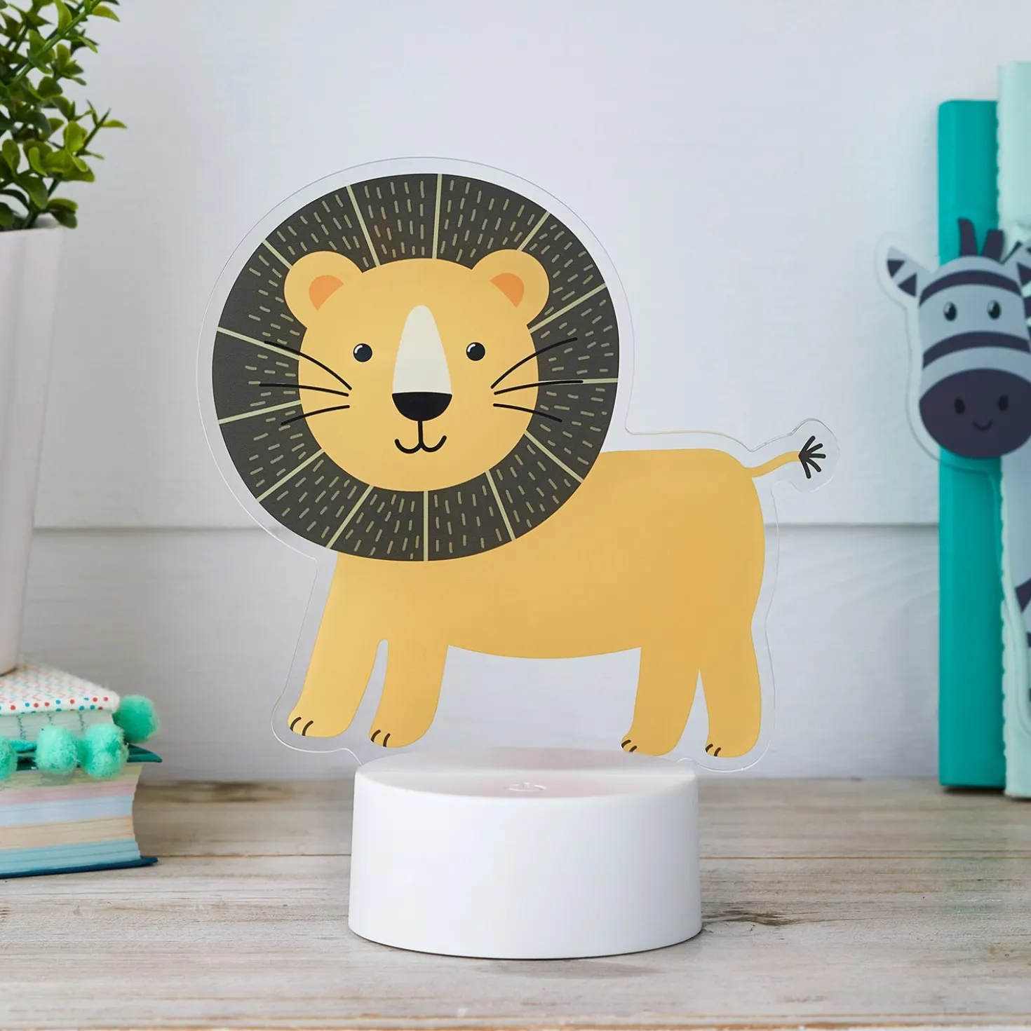 2-in-1 Löwe & Zebra USB Tischlampe Kinderzimmer
