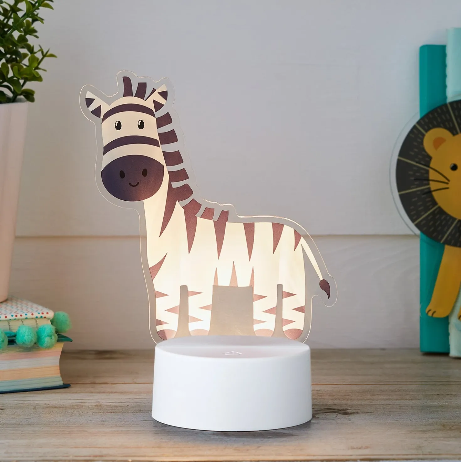2-in-1 Löwe & Zebra USB Tischlampe Kinderzimmer