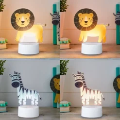 2-in-1 Löwe & Zebra USB Tischlampe Kinderzimmer