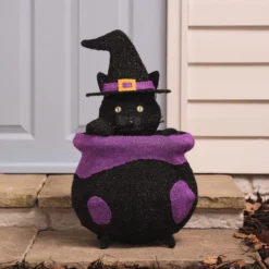 "Katze im Kessel" LED-Halloween-Figur für den Außenbereich