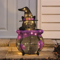 "Katze im Kessel" LED-Halloween-Figur für den Außenbereich