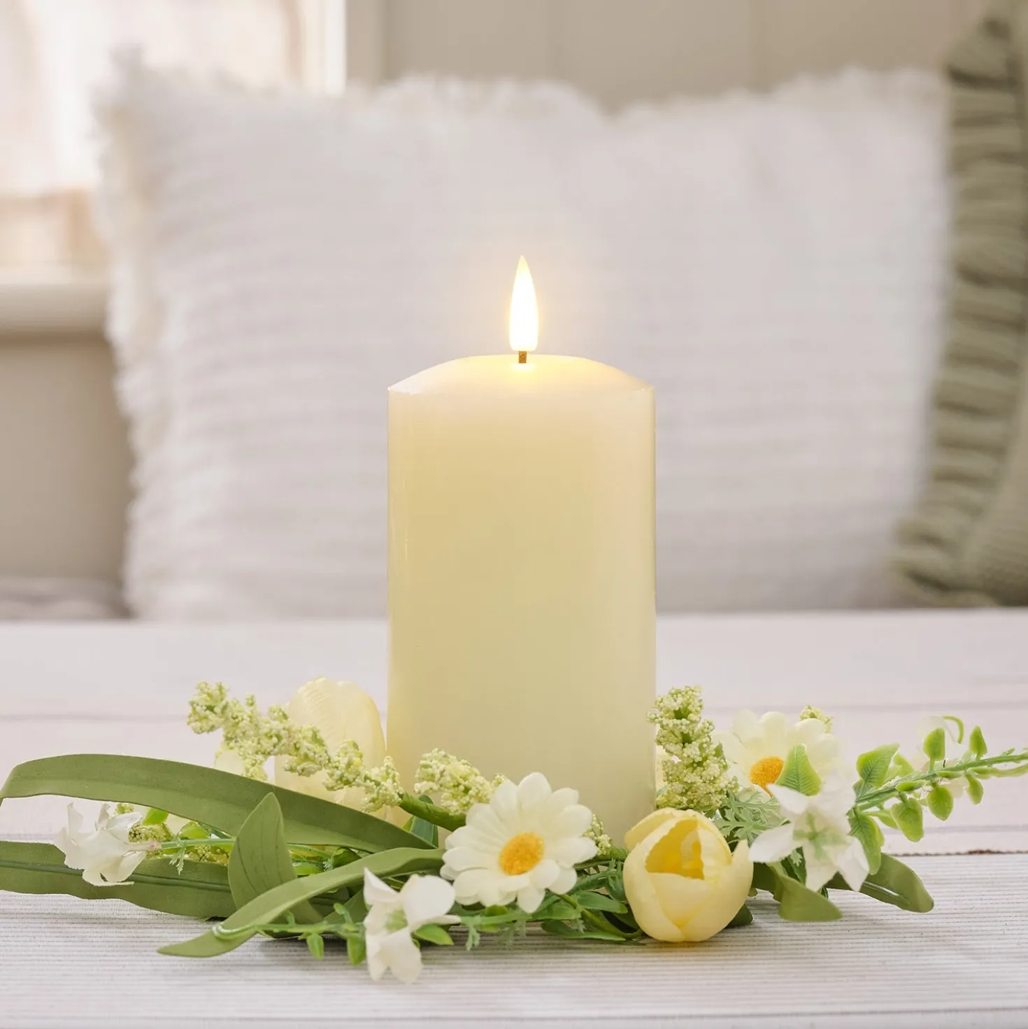 Kerzenring Frühling mit Tulpen & Gänseblümchen
