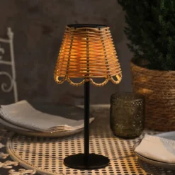 Kurv Solar-Tischlampe im Bambus-Look