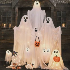LED Halloweendeko Gibbons Geisterfamilie