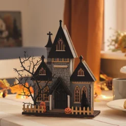 LED Halloween Haus aus Holz mit 6-Stunden-Timer