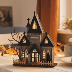LED Halloween Haus aus Holz mit 6-Stunden-Timer