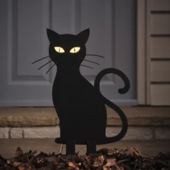 LED-Halloween-Katze Caleb mit Gartenstecker für den Außenbereich