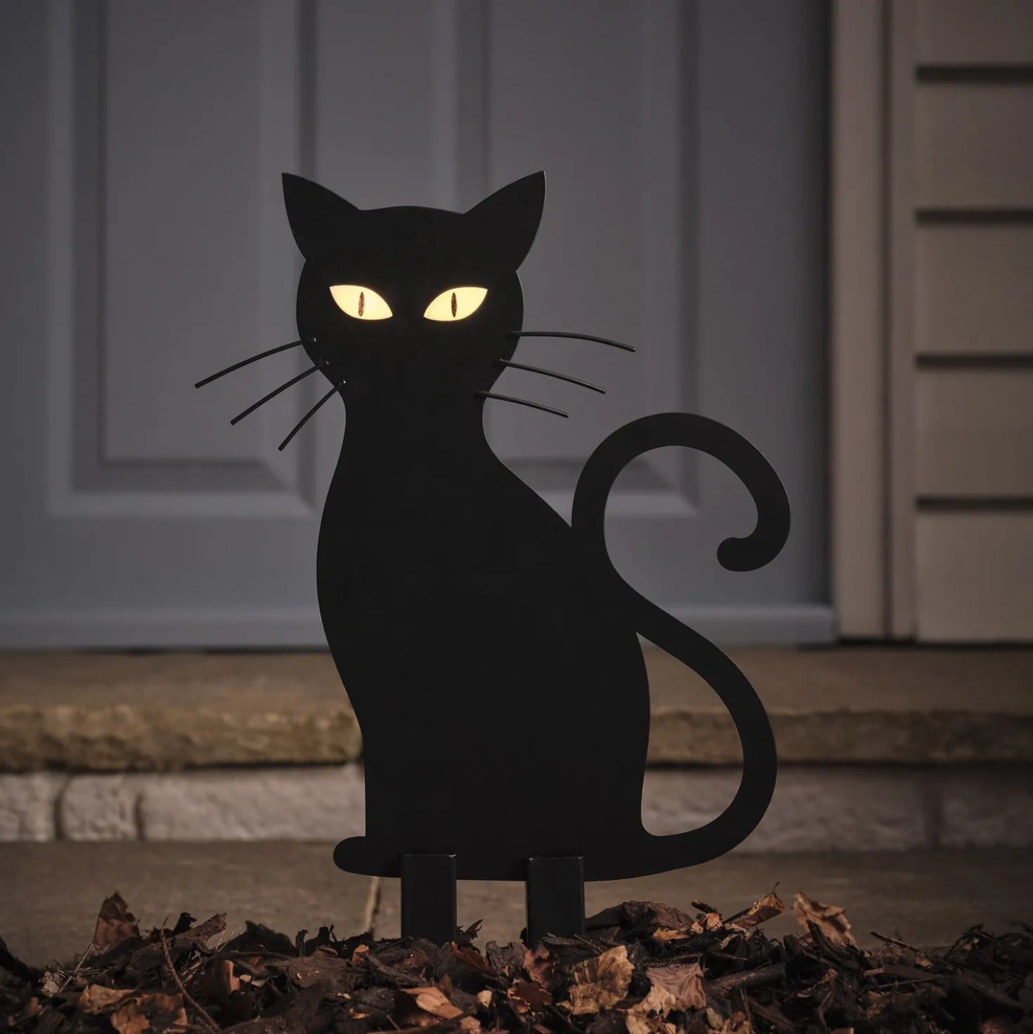 LED-Halloween-Katze Caleb mit Gartenstecker für den Außenbereich