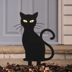 LED-Halloween-Katze Caleb mit Gartenstecker für den Außenbereich
