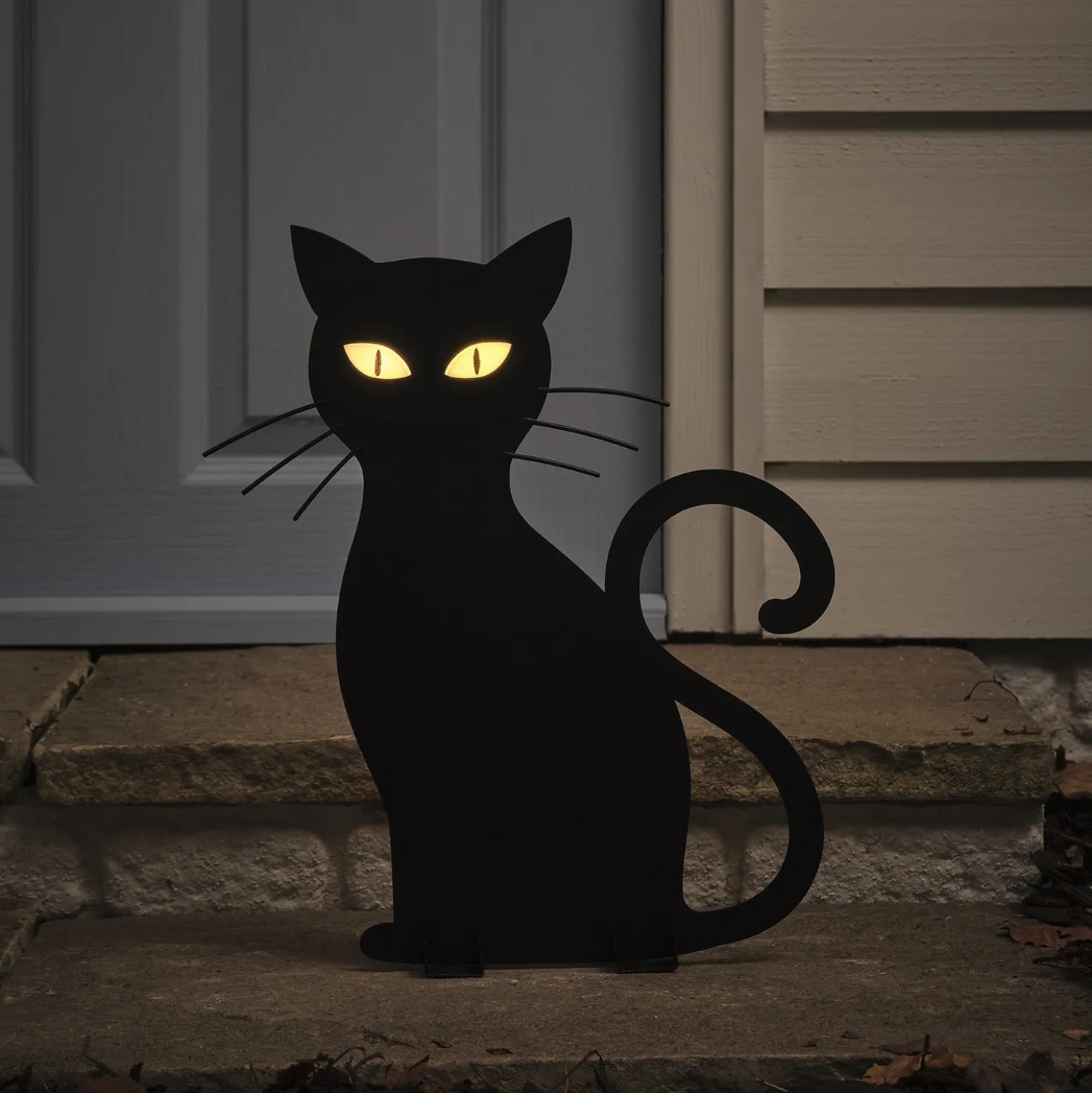 LED-Halloween-Katze Caleb mit Gartenstecker für den Außenbereich