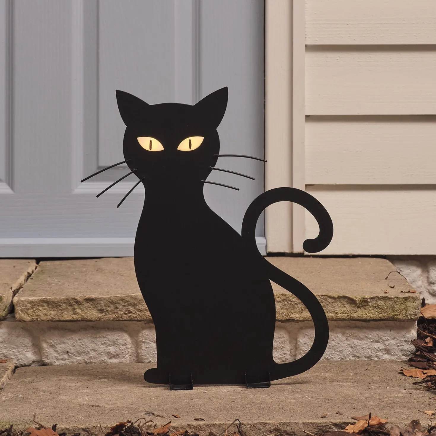 LED-Halloween-Katze Caleb mit Gartenstecker für den Außenbereich