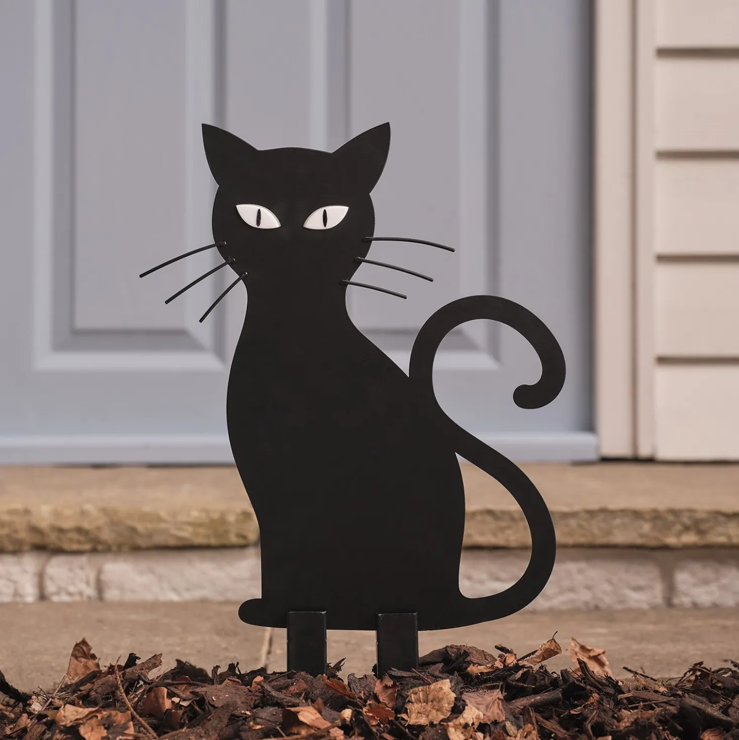 LED-Halloween-Katze Caleb mit Gartenstecker für den Außenbereich