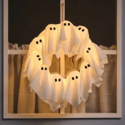 LED Halloween Türkranz 32 cm mit Geistern & 6h-Timer