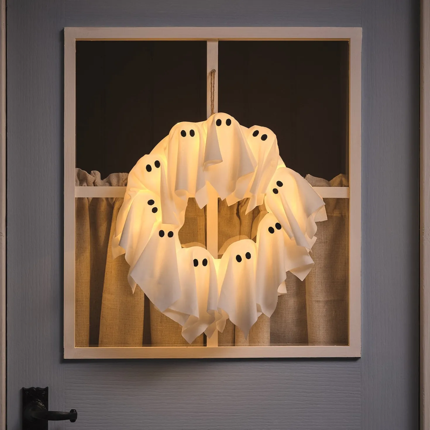 LED Halloween Türkranz 32 cm mit Geistern & 6h-Timer