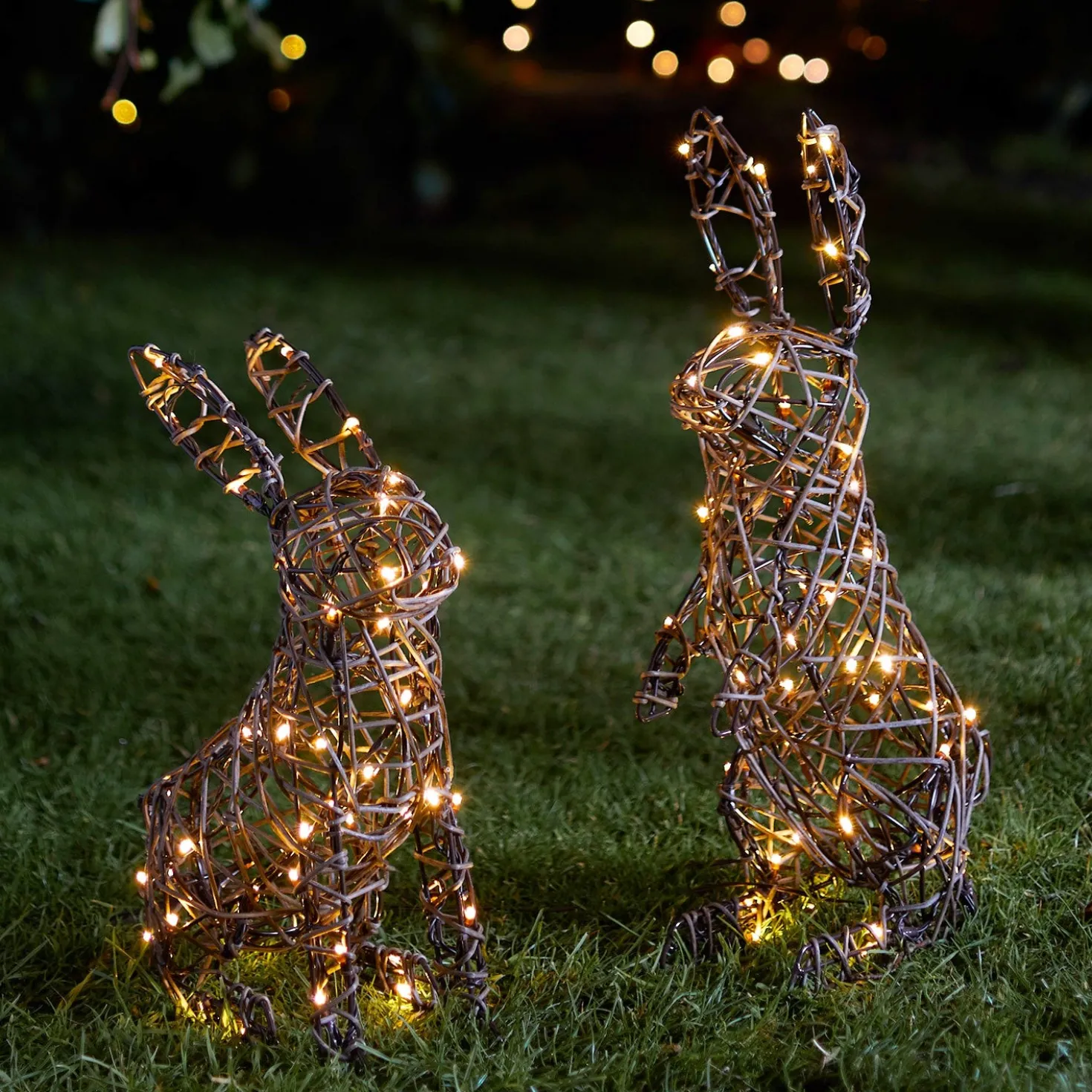 LED Hasen Deko aus Rattan