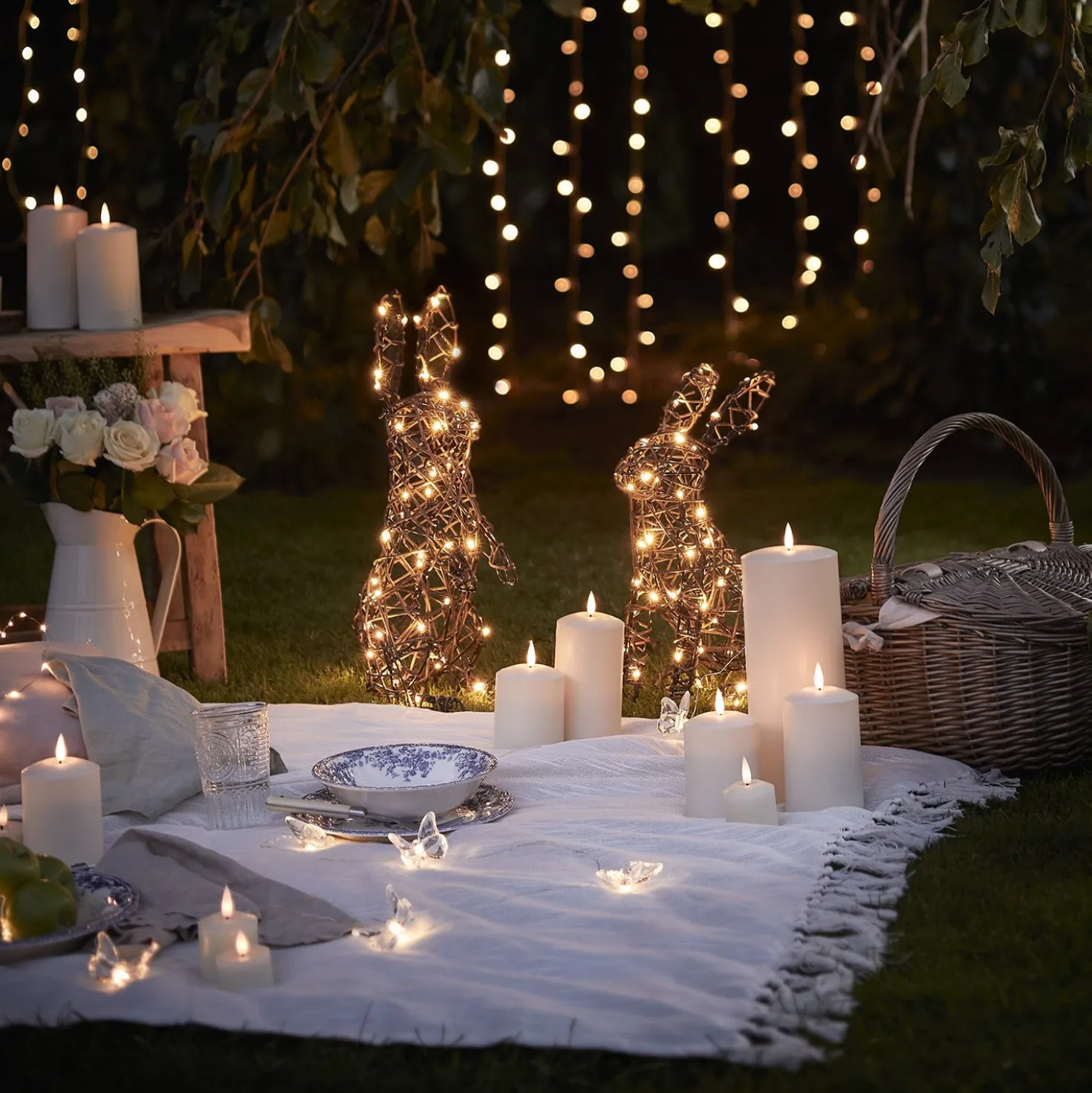 LED Hasen Deko aus Rattan
