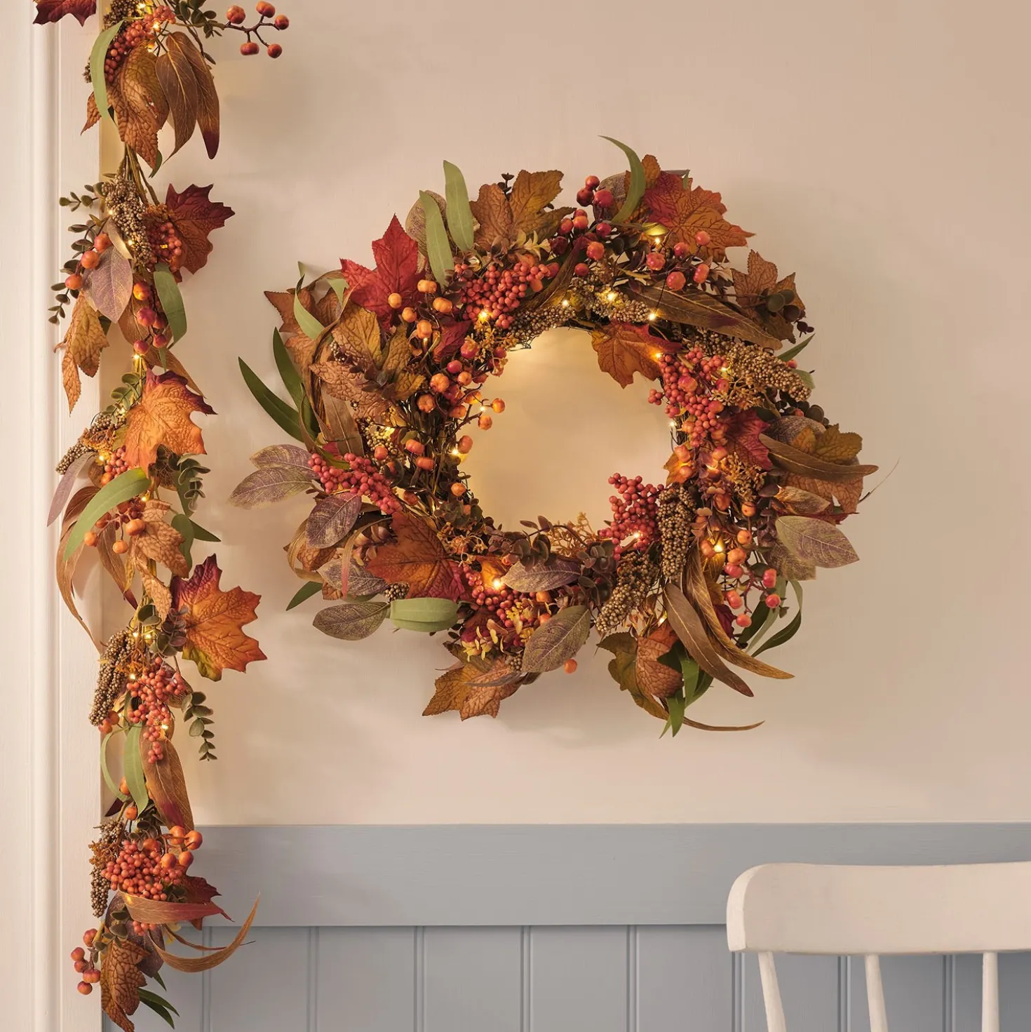 LED‑Herbstkranz mit Girlande & 6‑Stunden‑Timer