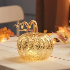 LED-Kürbis-Dekoration aus Mercury-Glas in Goldfarben