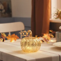 LED-Kürbis-Dekoration aus Mercury-Glas in Goldfarben