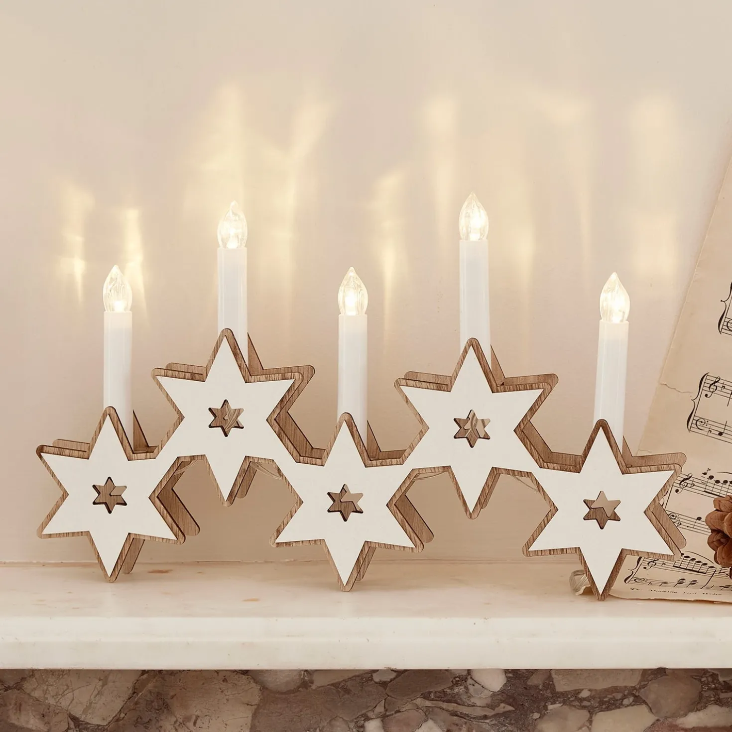 LED Lichterbogen Sterne aus Holz