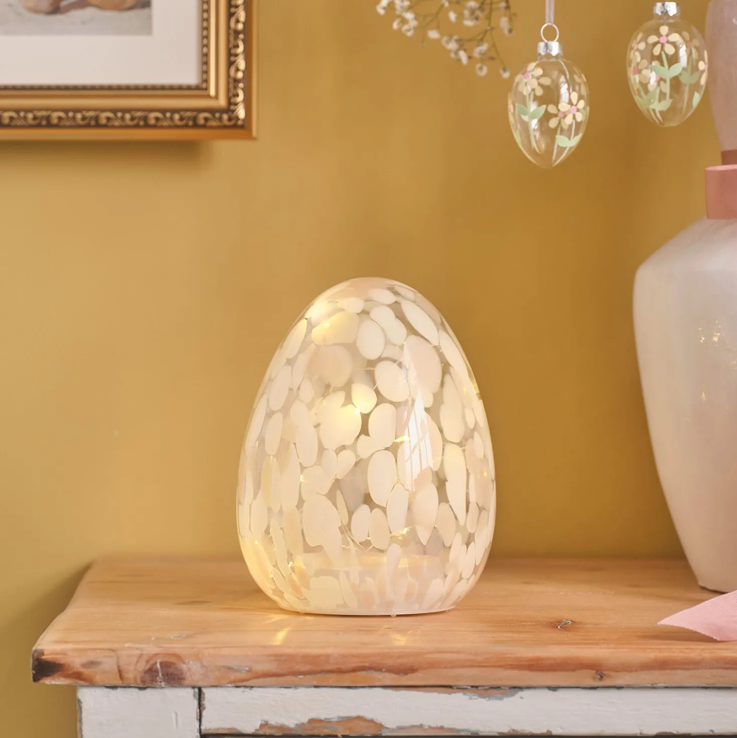 LED-Osterei aus Konfetti-Glas batteriebetrieben pastellrosa