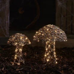 LED Pilz Deko aus Rattan