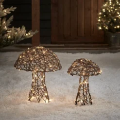 LED Pilz Deko aus Rattan
