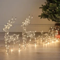 LED-Rentiere mit Schlitten außen