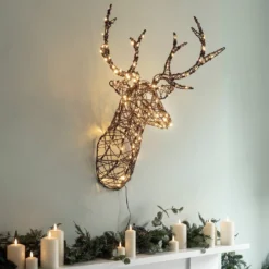 LED Weihnachtsdeko Hirschgeweih aus Rattan