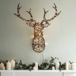 LED Weihnachtsdeko Hirschgeweih aus Rattan