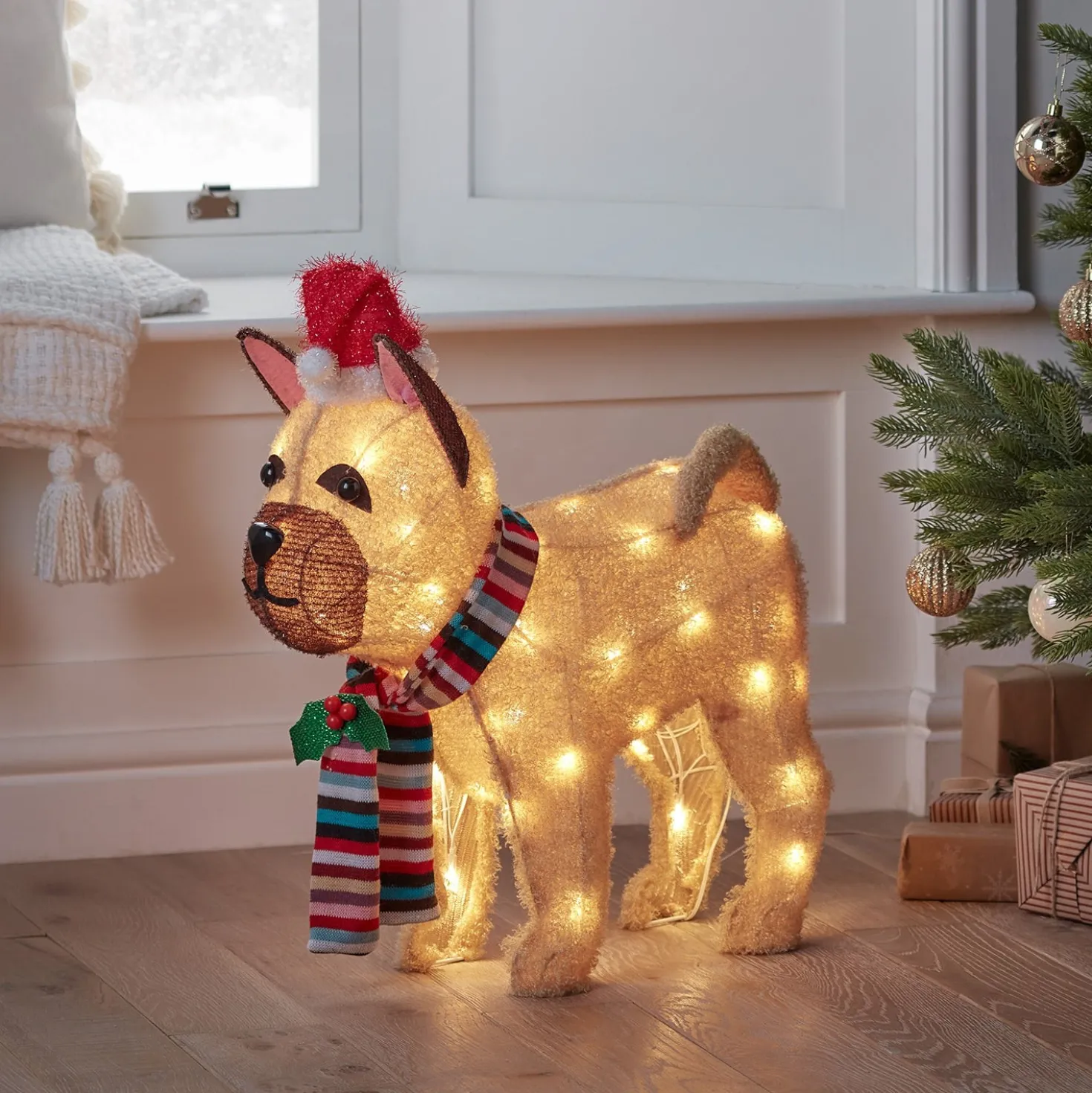 LED Weihnachtsfigur außen Bulldogge