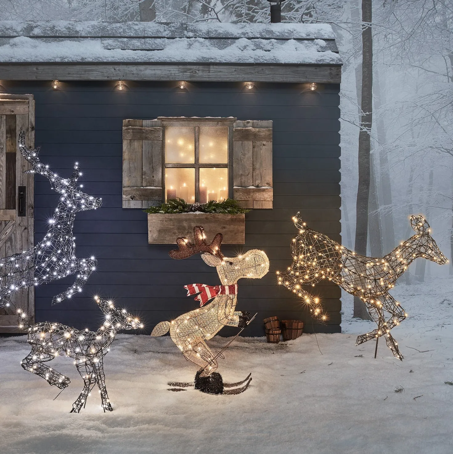 LED Weihnachtsfigur außen Elch auf Skiern