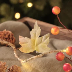 2 m LED-Herbstgirlande mit Blättern, Tannenzapfen & 20 Mikro-LEDs, Warmweiß