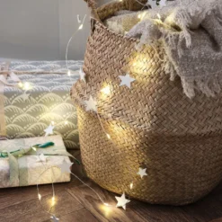 1,9m LED Lichterkette Sterne weiß aus Holz