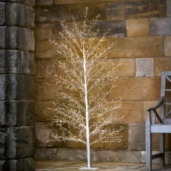1,5m weißer Draht-Baum LED Weihnachtsdeko außen warmweiß