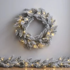 1,5m Weihnachtsgirlande mit Schnee beleuchtet