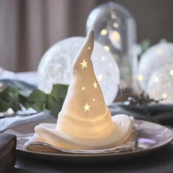 Porzellan LED-Hexenhut Deko mit Timer