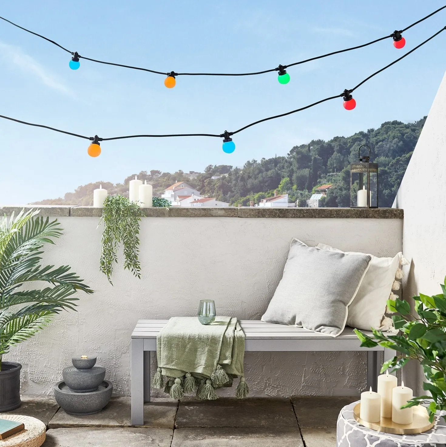 Pro Connect IP67 15m 30er Party Lichterkette bunt koppelbar schwarzes Kabel