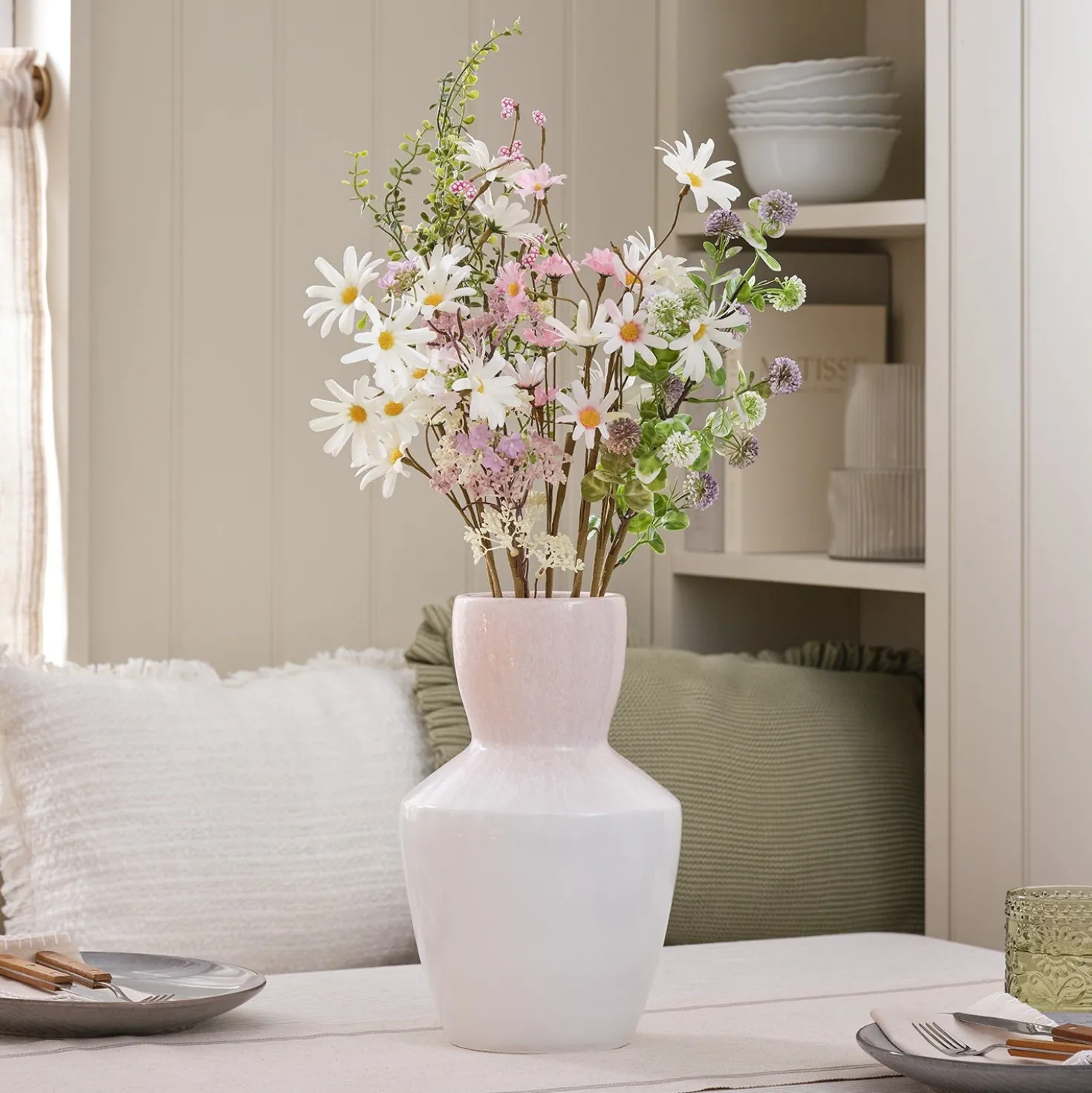 Rosa Keramikvase mit Ombre-Glasur 30cm