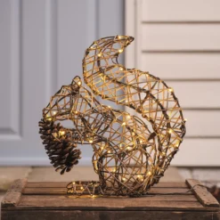 Sherwood Rattan LED-Gartenfigur Eichhörnchen mit 60 LEDs und Timer