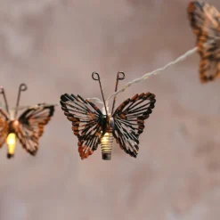 Solar-Lichterkette mit kupferfarbenen Schmetterlingen mit 10 warmweißen LEDs