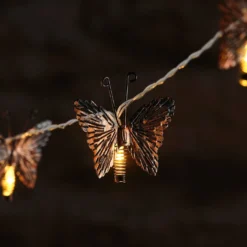 Solar-Lichterkette mit kupferfarbenen Schmetterlingen mit 10 warmweißen LEDs