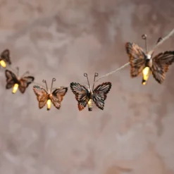 Solar-Lichterkette mit kupferfarbenen Schmetterlingen mit 10 warmweißen LEDs